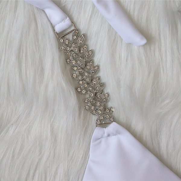 Bandage Cross Bikini Solid Color Metal Diamond Swimsuit - Image 3