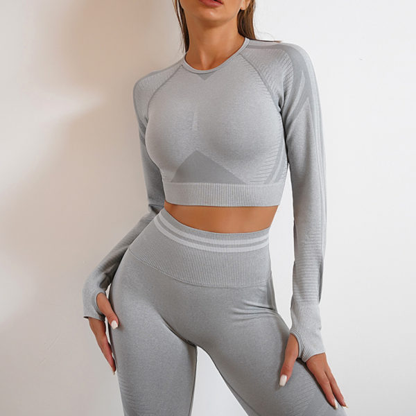 2pcs Seamless Yoga Pants Sports Gym Fitness Leggings And Long Sleeve Tops Outfits Butt Lifting Slim Workout Sportswear Clothing - Image 9
