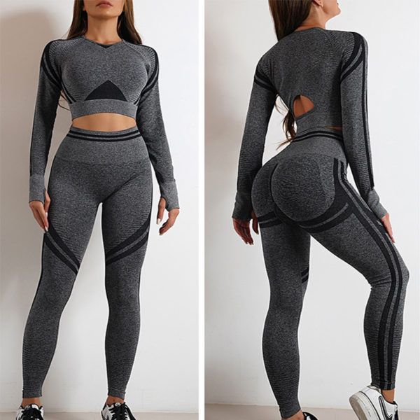 2pcs Seamless Yoga Pants Sports Gym Fitness Leggings And Long Sleeve Tops Outfits Butt Lifting Slim Workout Sportswear Clothing - Image 3