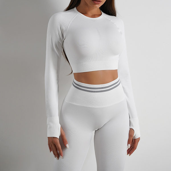 2pcs Seamless Yoga Pants Sports Gym Fitness Leggings And Long Sleeve Tops Outfits Butt Lifting Slim Workout Sportswear Clothing - Image 5