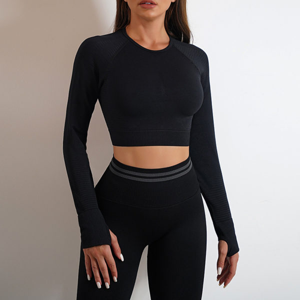 2pcs Seamless Yoga Pants Sports Gym Fitness Leggings And Long Sleeve Tops Outfits Butt Lifting Slim Workout Sportswear Clothing - Image 4