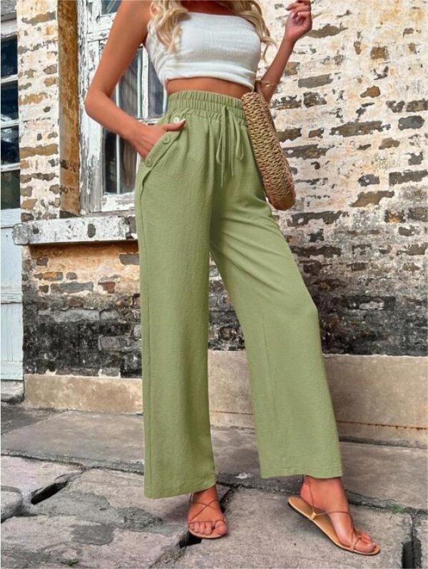 New Casual Pants With Pockets Elastic Drawstring High Waist Loose Trousers For Women - Image 8