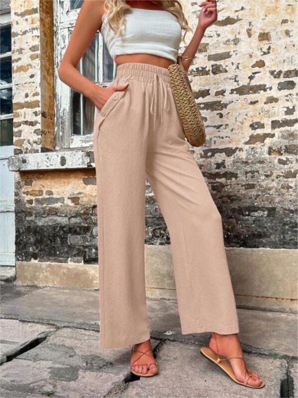 New Casual Pants With Pockets Elastic Drawstring High Waist Loose Trousers For Women - Image 9