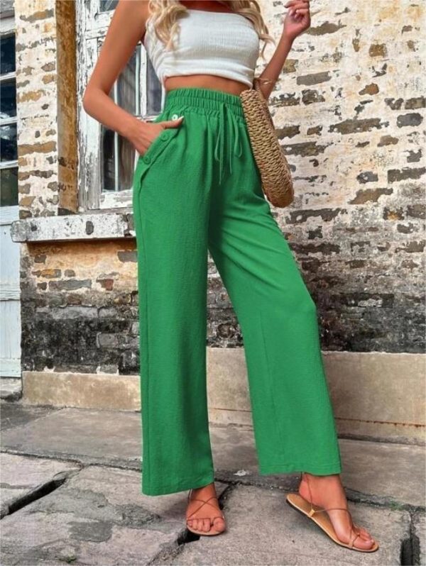 New Casual Pants With Pockets Elastic Drawstring High Waist Loose Trousers For Women - Image 7