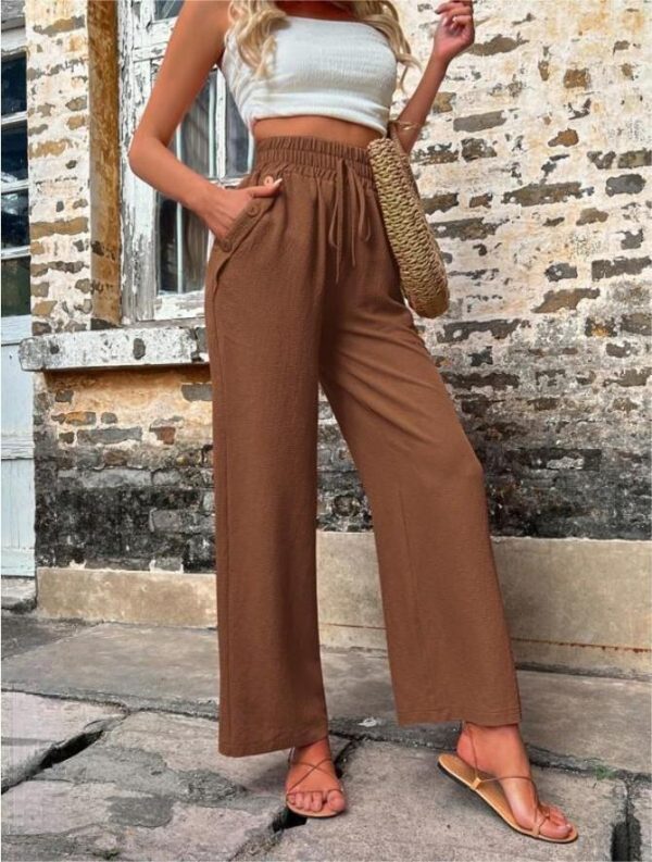 New Casual Pants With Pockets Elastic Drawstring High Waist Loose Trousers For Women - Image 3