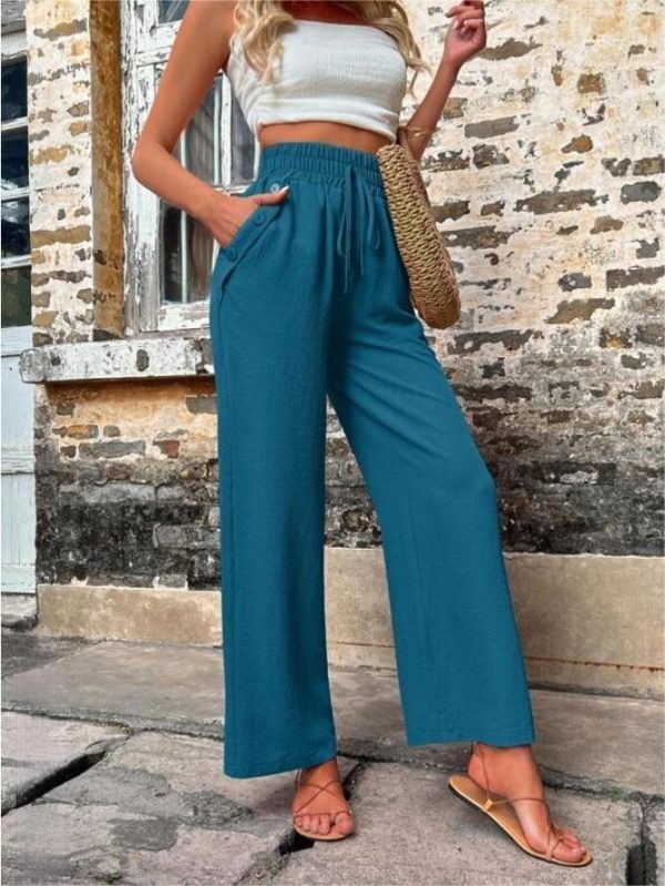 New Casual Pants With Pockets Elastic Drawstring High Waist Loose Trousers For Women - Image 6