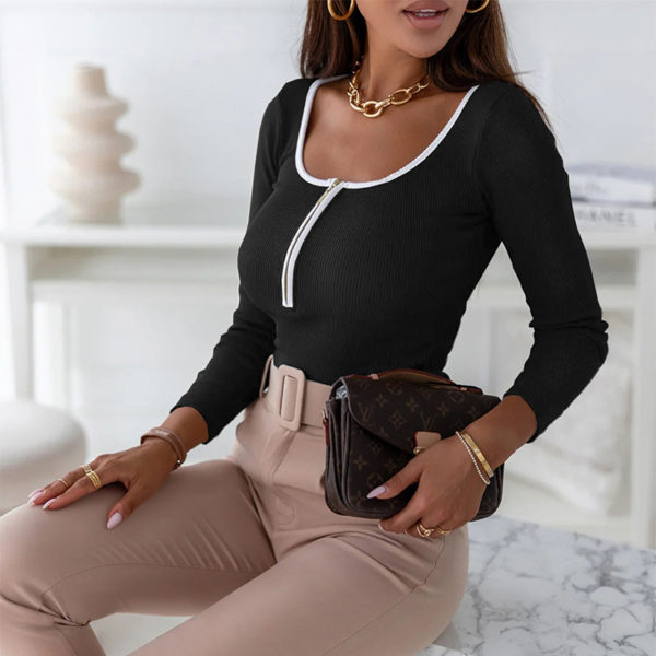 Tight Long Sleeve Jumpsuit Fashion Square Neck Zipper Thread Innner Corset Body Shaper Clothing For Dress Slim Sports Yoga Fitness Romper - Image 2