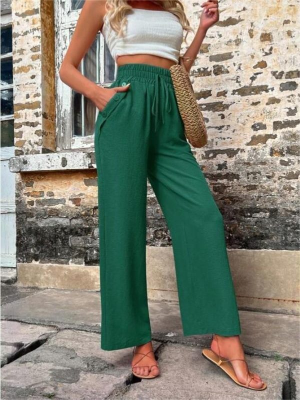 New Casual Pants With Pockets Elastic Drawstring High Waist Loose Trousers For Women - Image 4
