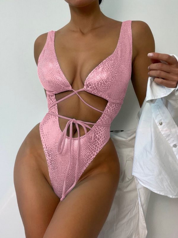 Women's Bikini One Piece Swimsuit Strappy Lace Up Swimwear Bathing Suit - Image 10