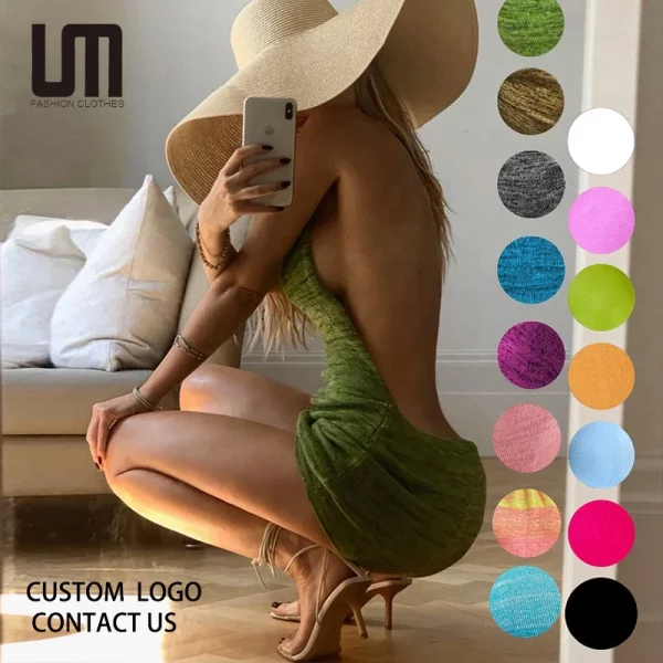 Liu Ming Latest Design Women Sexy Halter Sleeveless Skinny Backless Knitted Nightclub Mini Dresses - Image 6