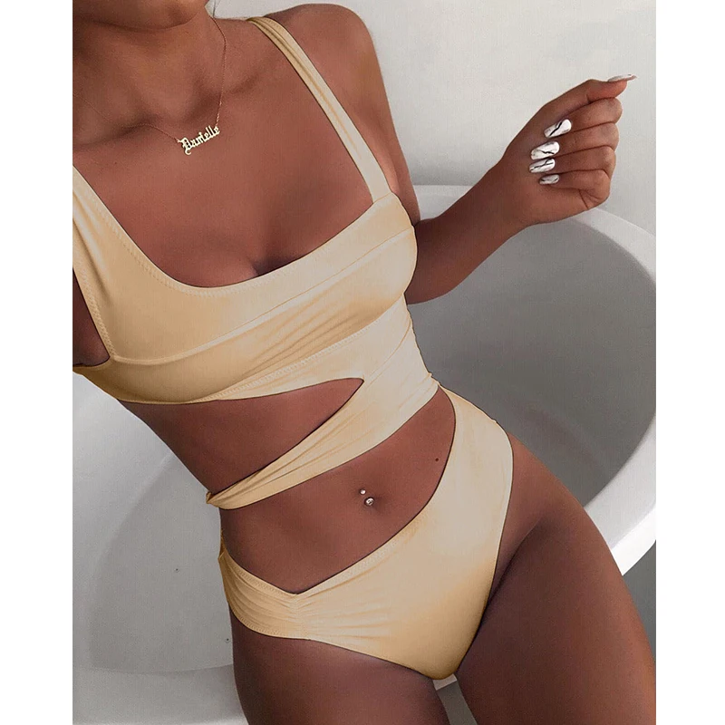 Sexy White One Piece Swimsuit Women Cut Out Swimwear Push Up Monokini Beach Wear Bathing Suits Swimming Suit For Women - Image 2