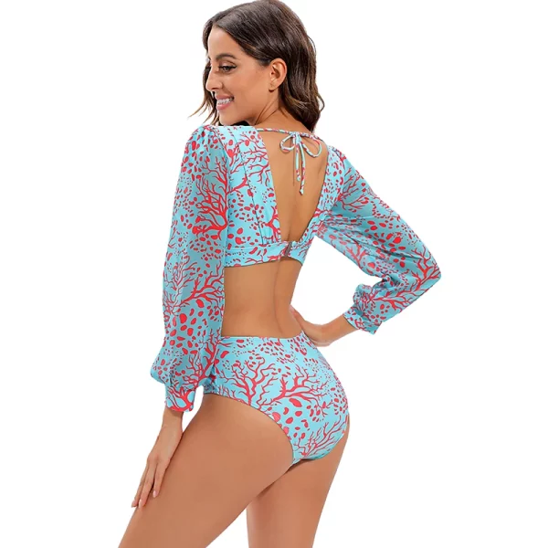 JSN71004 Custom high quality Print Cut-out One Piece Swimwear Long Sleeve Swimsuit - Image 3