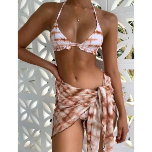 JSN7099 Women Hot Leopard Bandage Swimsuit Bikini  Cover Up Dress Swim Bathing Suit 3pcs Beach Wear Swimwear
