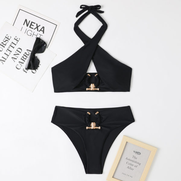 Women's Fashion Split High Waist Briefs Cross-halterneck Swimsuit - Image 6