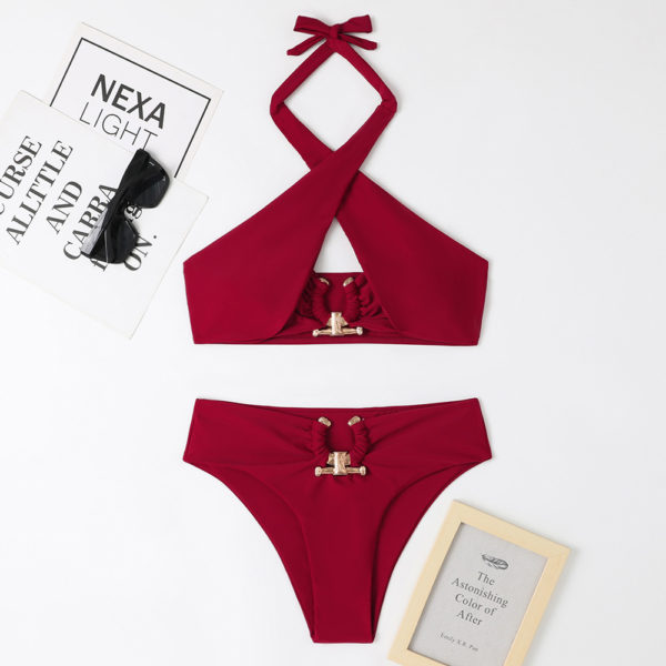 Women's Fashion Split High Waist Briefs Cross-halterneck Swimsuit - Image 10
