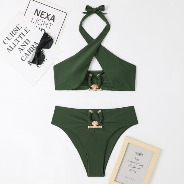 Women's Fashion Split High Waist Briefs Cross-halterneck Swimsuit - Image 7